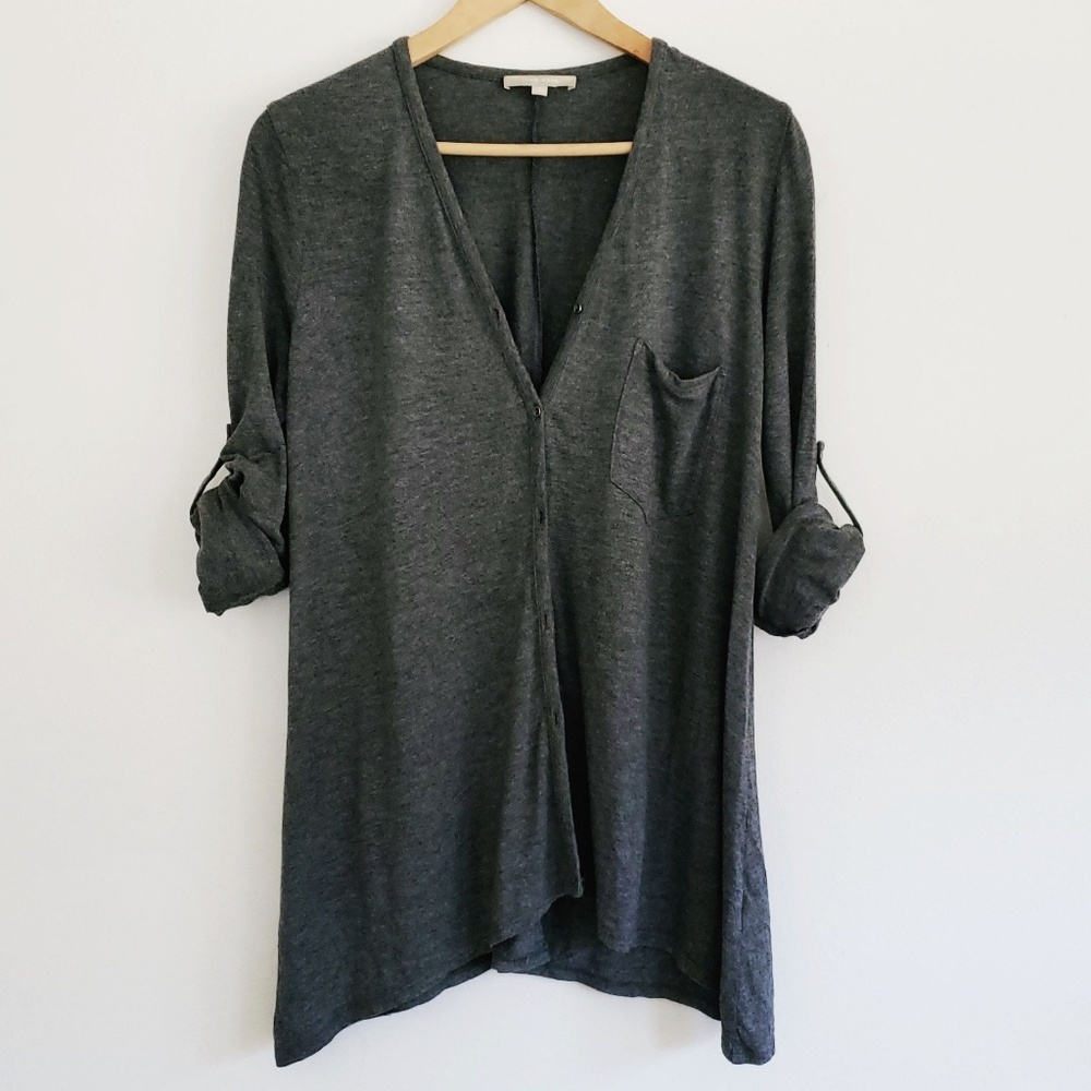 Joan Vass Cuffed Long Sleeve Cardigan Top - Small